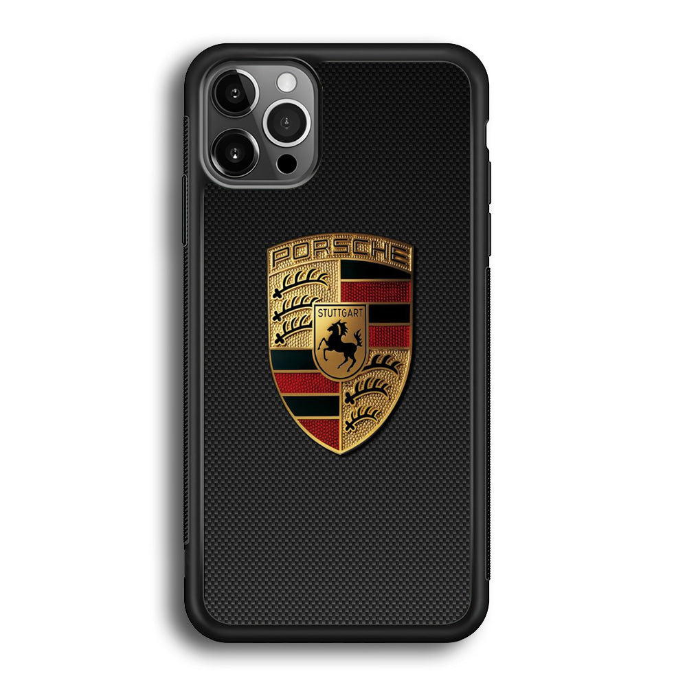 Porsche Black Carbon Gold Logo iPhone 12 Pro Max Case