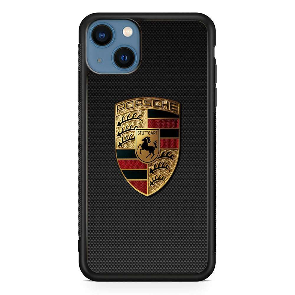 Porsche Black Carbon Gold Logo iPhone 13 Case