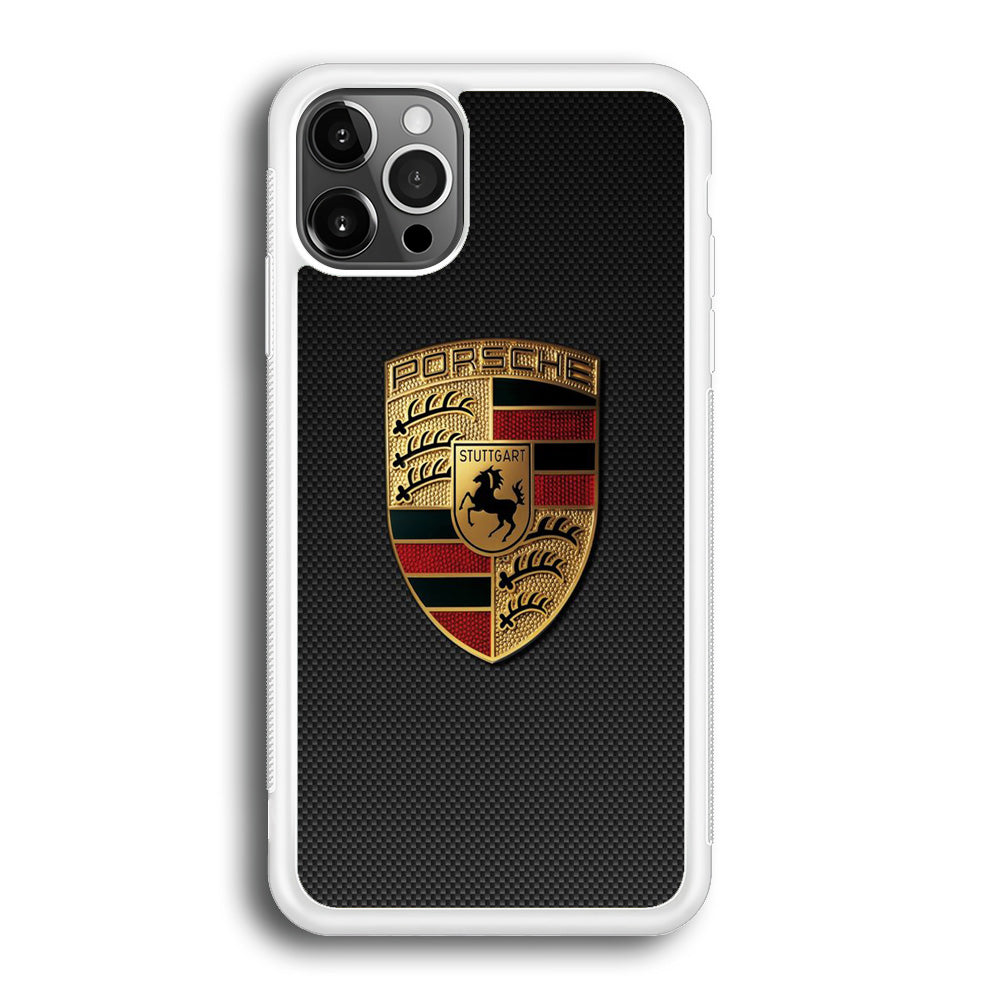 Porsche Black Carbon Gold Logo iPhone 12 Pro Max Case