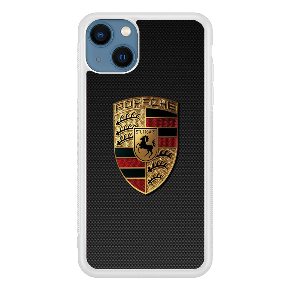 Porsche Black Carbon Gold Logo iPhone 13 Case