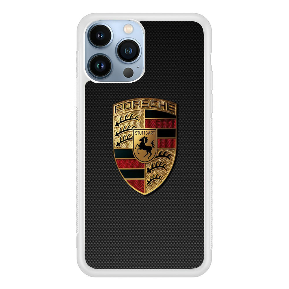 Porsche Black Carbon Gold Logo iPhone 13 Pro Case