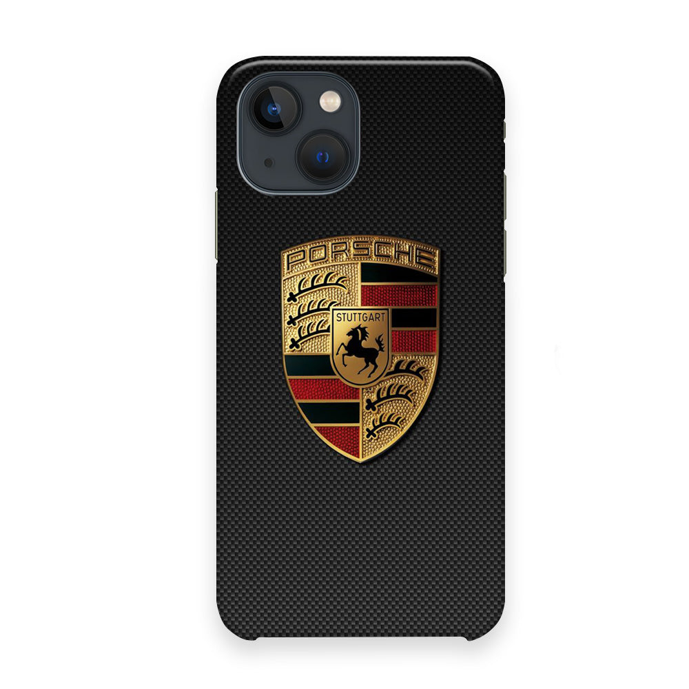 Porsche Black Carbon Gold Logo iPhone 13 Case