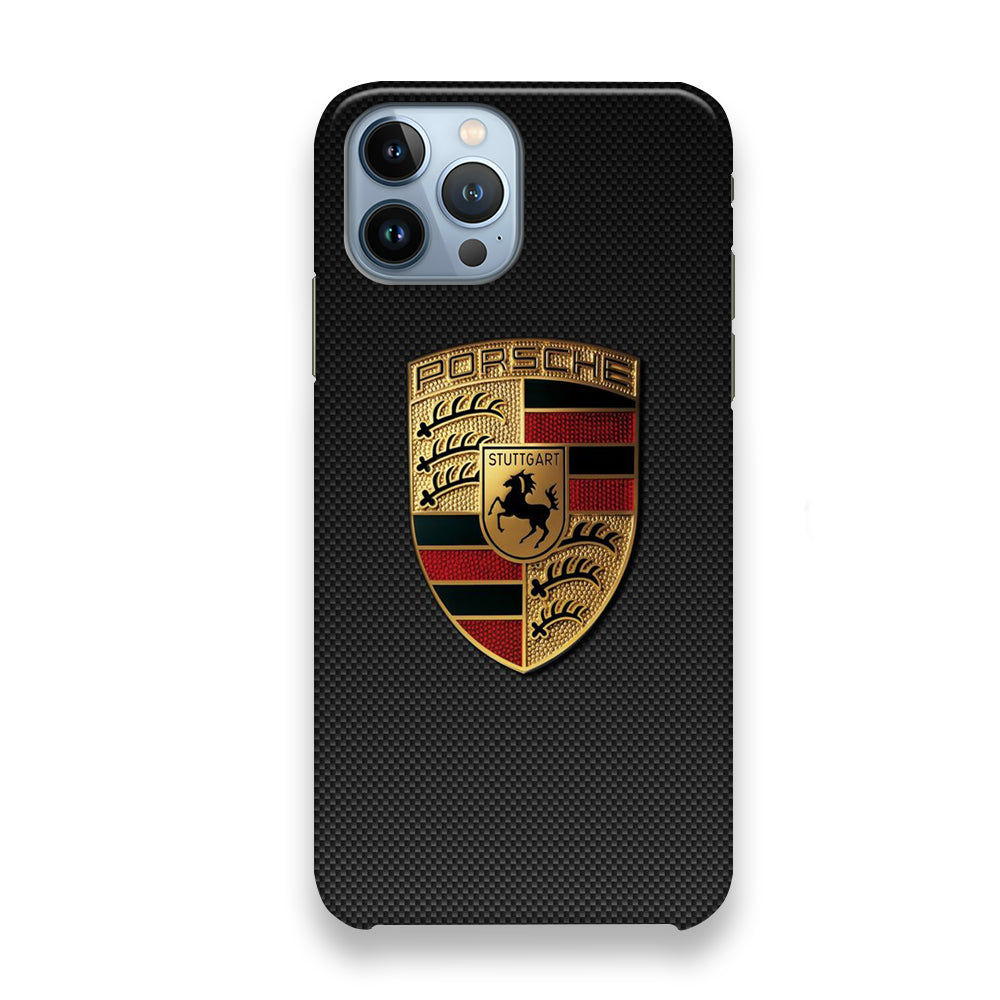 Porsche Black Carbon Gold Logo iPhone 13 Pro Case