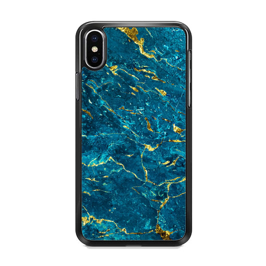 Marble Navy Blue and Gold Line iPhone Xs Case